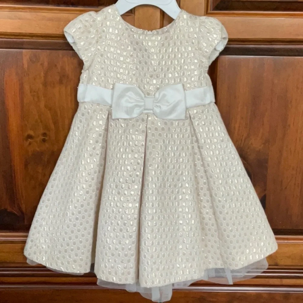 Gymboree Champagne Pleated Special Occasion Dress SZ 6-12 Month Princess Holiday